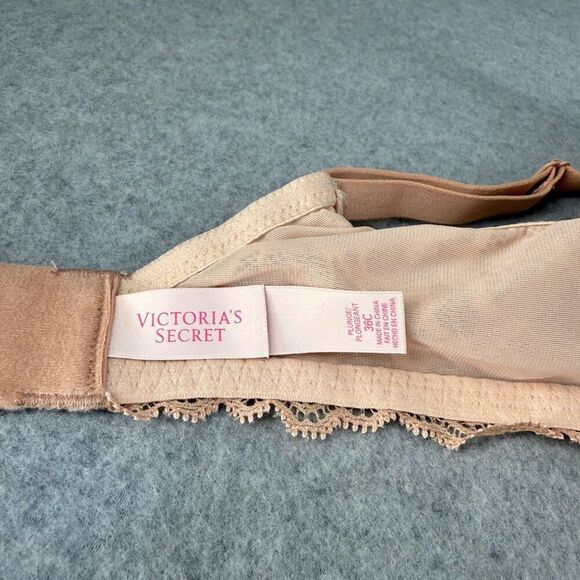 Victoria's Secret 36C Lace Underwire Plunge‎ Bra Rhinestones Tan Cream Gold Sexy - Picture 8 of 12